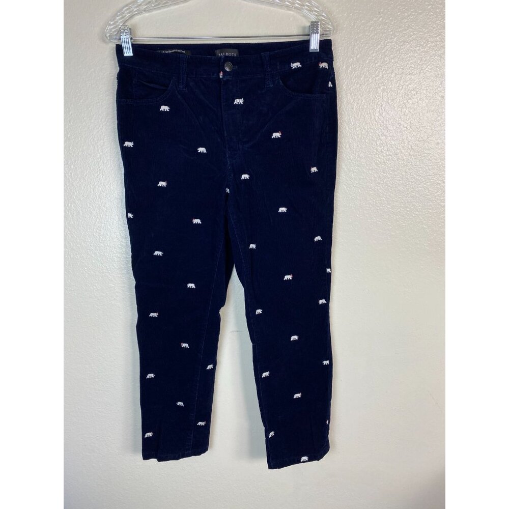 Talbots Blue Corduroy Straight Leg Pants Size 6 Petite Novelty Polar Bear Holida